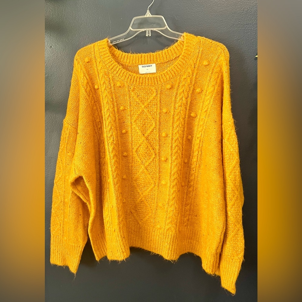 Mustard Yellow Cable Knit Crew Neck Sweater